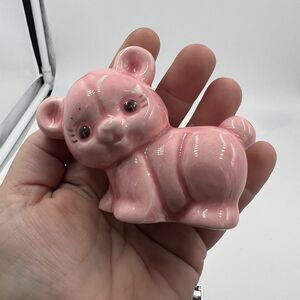 Rare Vintage Macrame Ceramic Bead Baby Bear Pink Girl Figurine Stuffy Walking